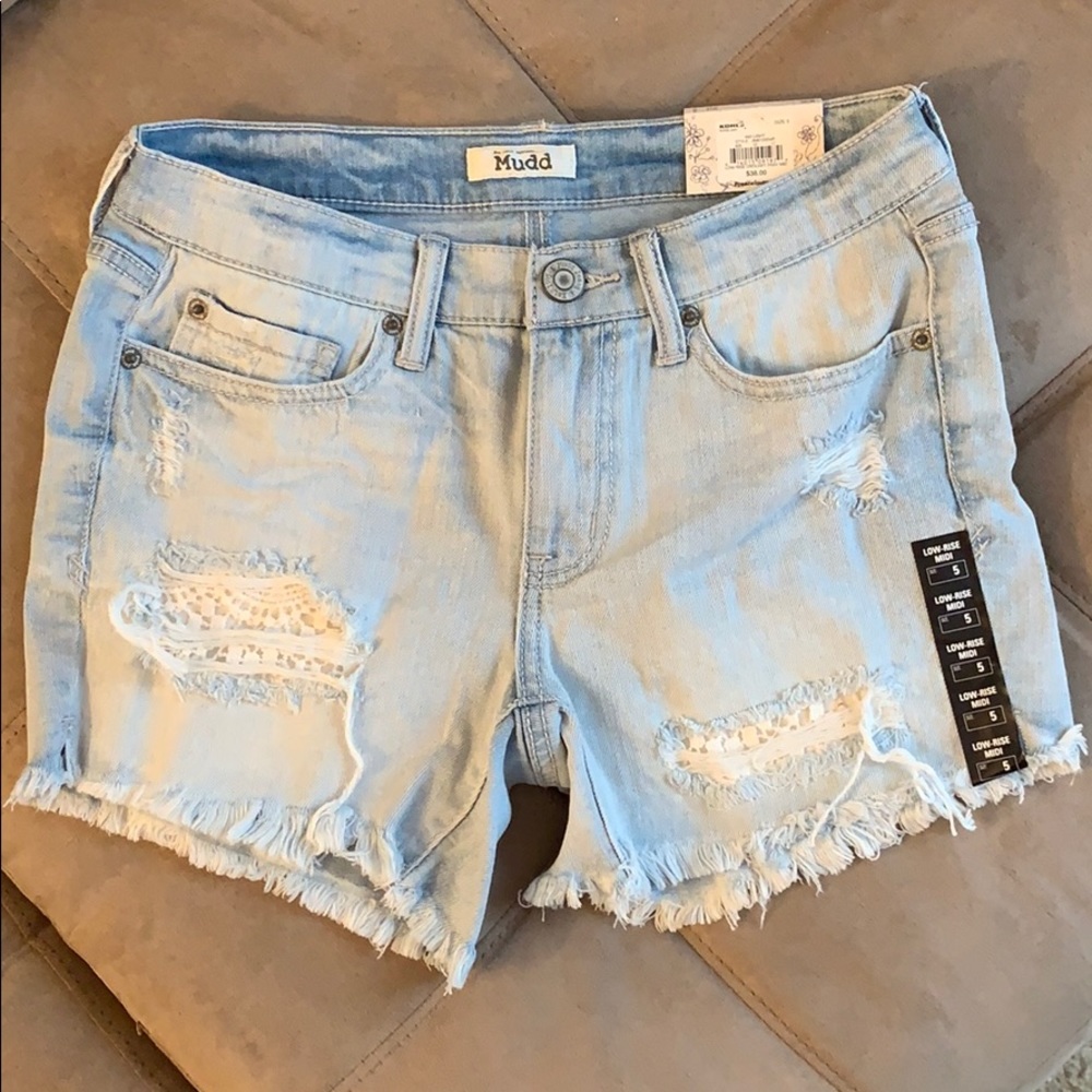 Size 5 Jean shorts with lace accent, NWT